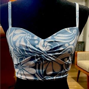 Free People Movement hibiscus print workout top with built in stretch liner.